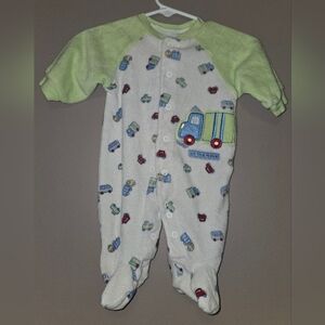 Child of Mine Vintage Green and White Footie with Vehicle Design